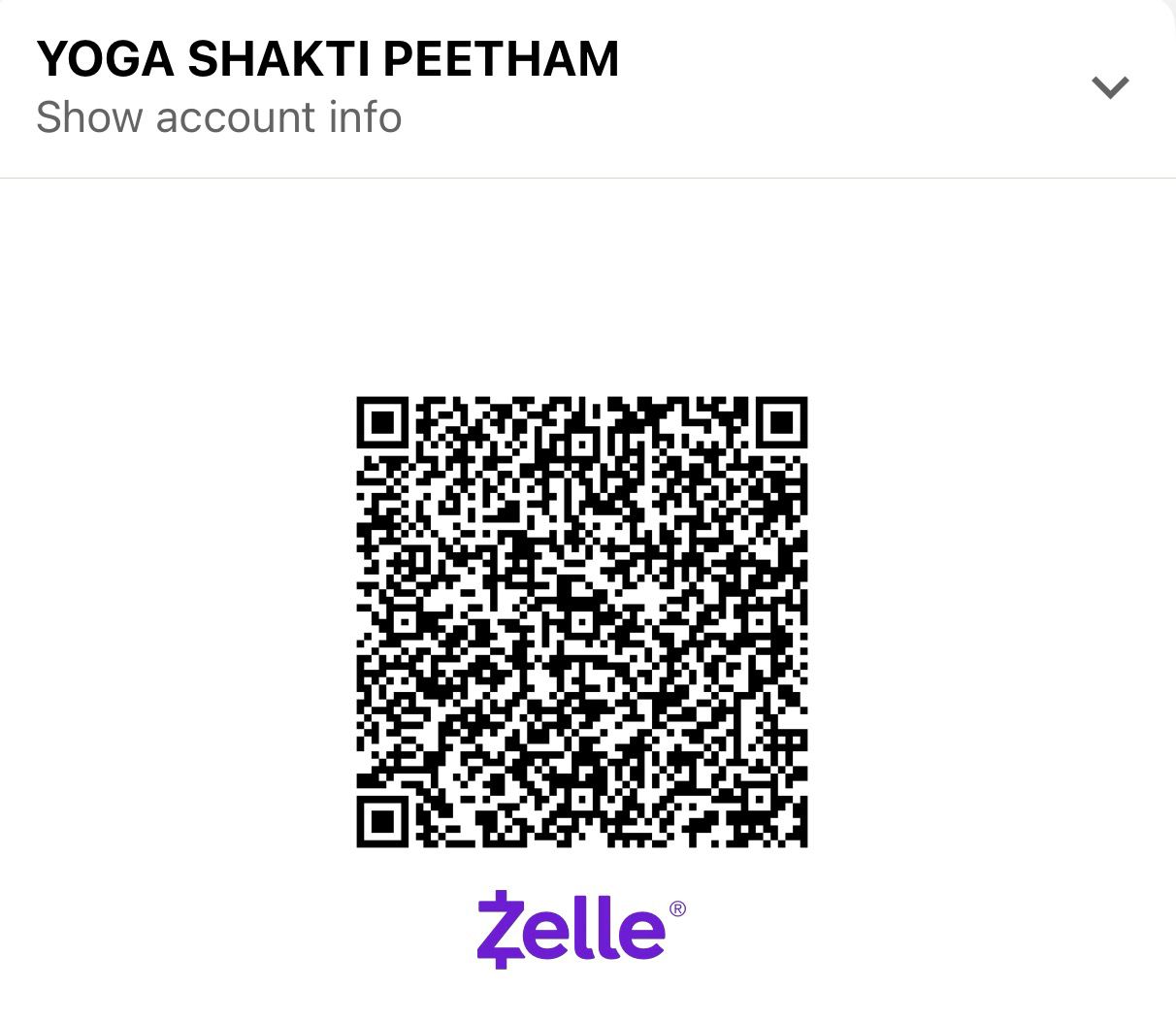 Zelle QR code for Yoga Shakti Peetham